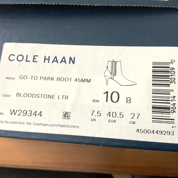 COLE HAAN Go-To-Park BLOODSTONE Leather Booties Pointed Toe Stiletto heel boots - Picture 11 of 11